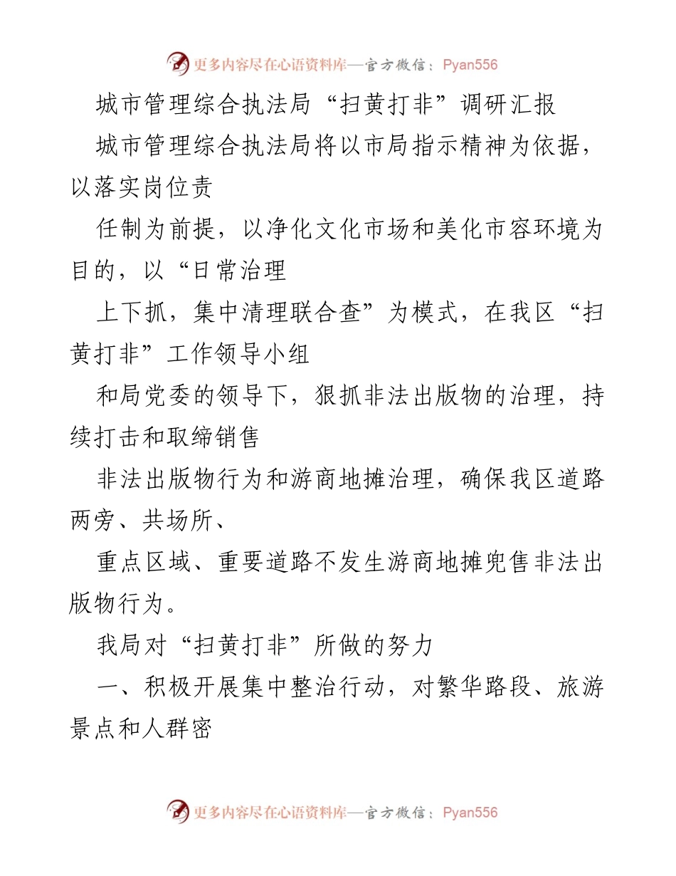 [调研报告] 城市管理综合执法局 - “扫黄打非”工作调研与整治行动总结.docx_第1页