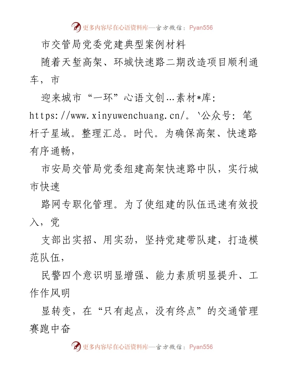 [案例材料] 党建工作 - 党建引领交通管理，打造模范队伍.docx_第1页