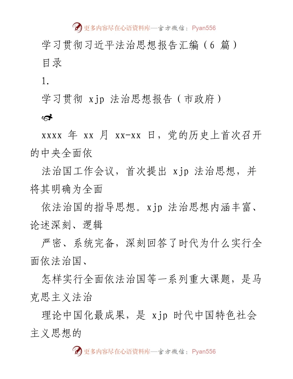 [报告] 政府工作会议 - 学习贯彻习近平法治思想的实施与成效.docx_第1页