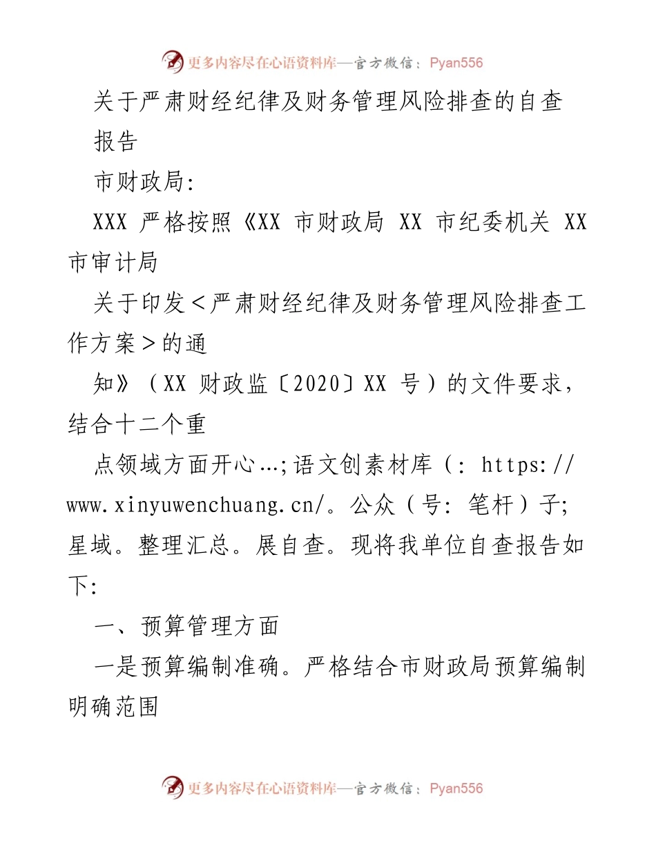 [报告] 财务管理自查 - 严肃财经纪律及财务管理风险自查报告.docx_第1页