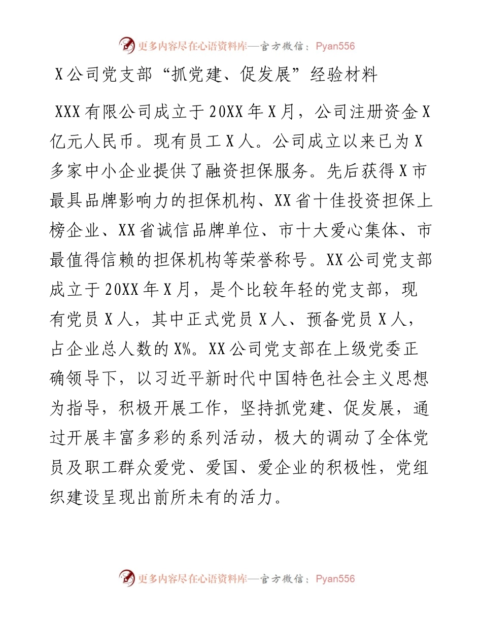 -202X公司党支部“抓党建、促发展”经验材料.docx_第1页