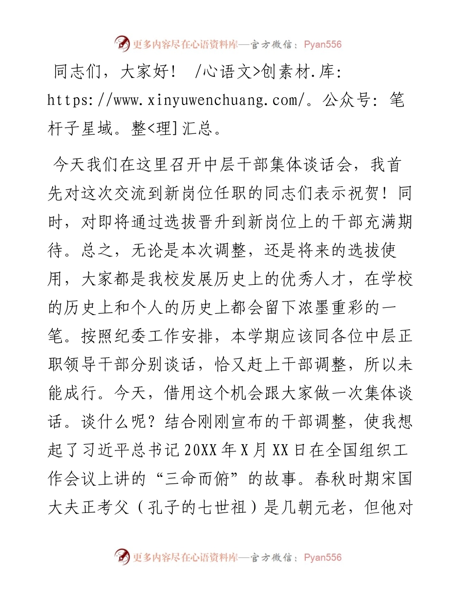 0310在中层干部集体廉政谈话会上的讲话.docx_第1页