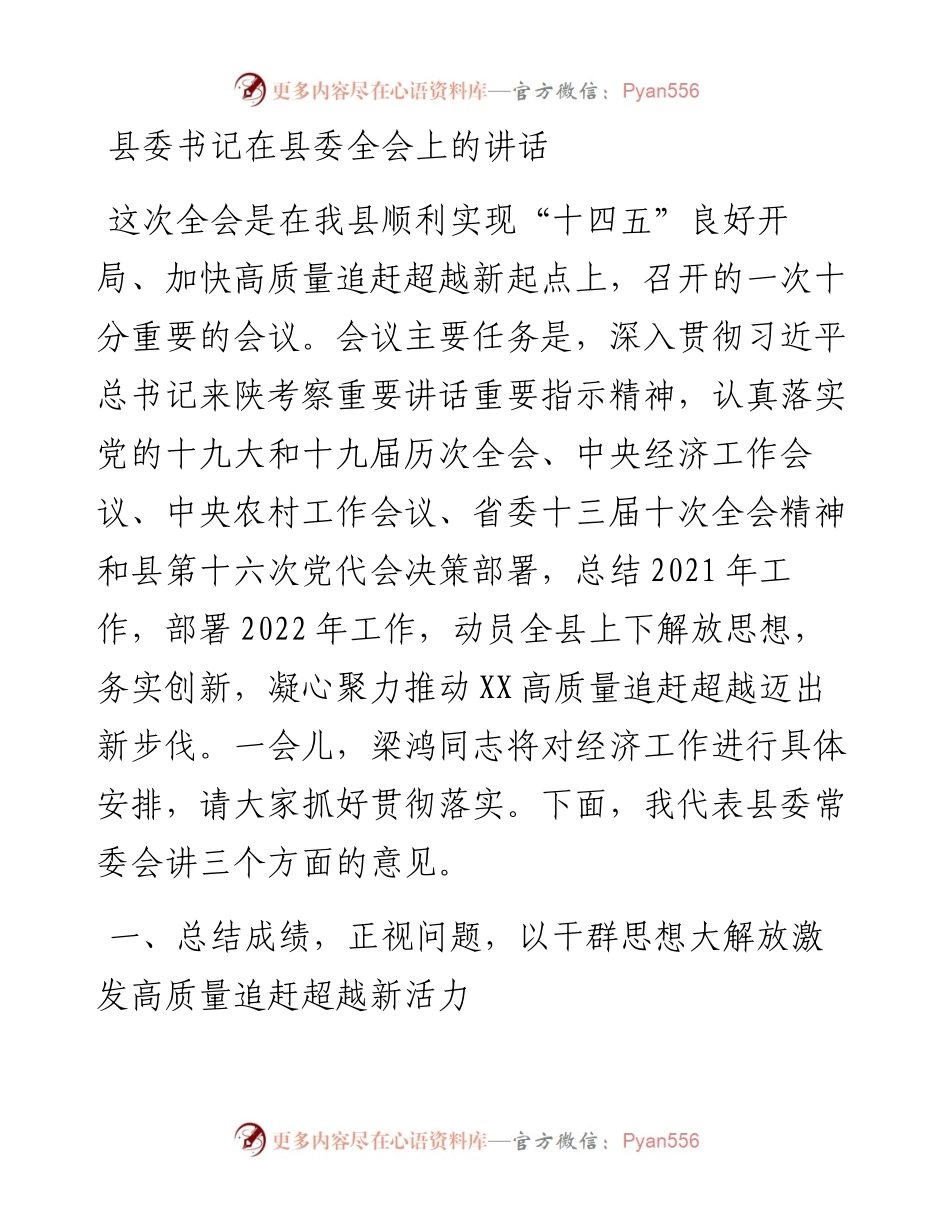 021910：县委书记在县委全会上的讲话.docx_第1页