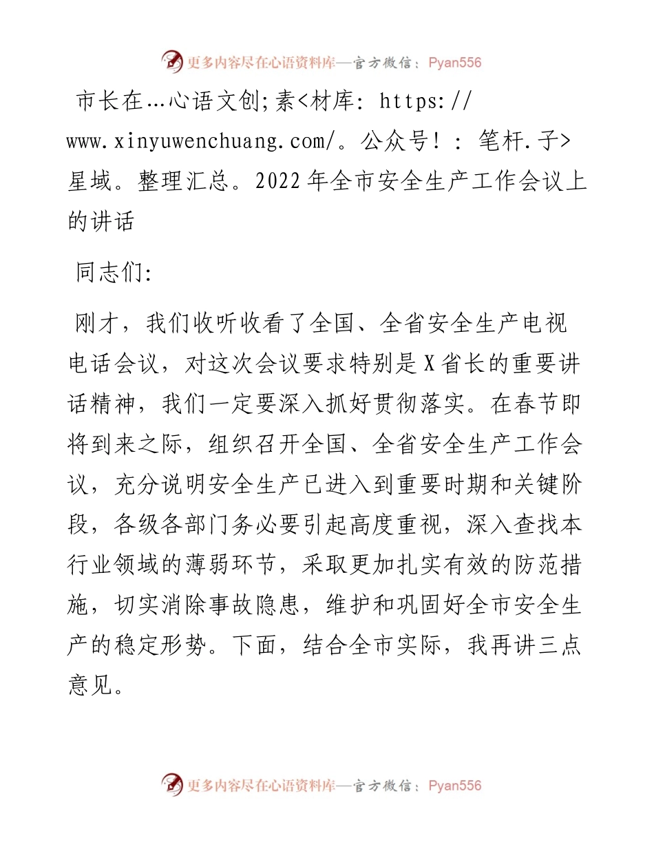 04：市长在全市安全生产工作会议上的讲话.docx_第1页