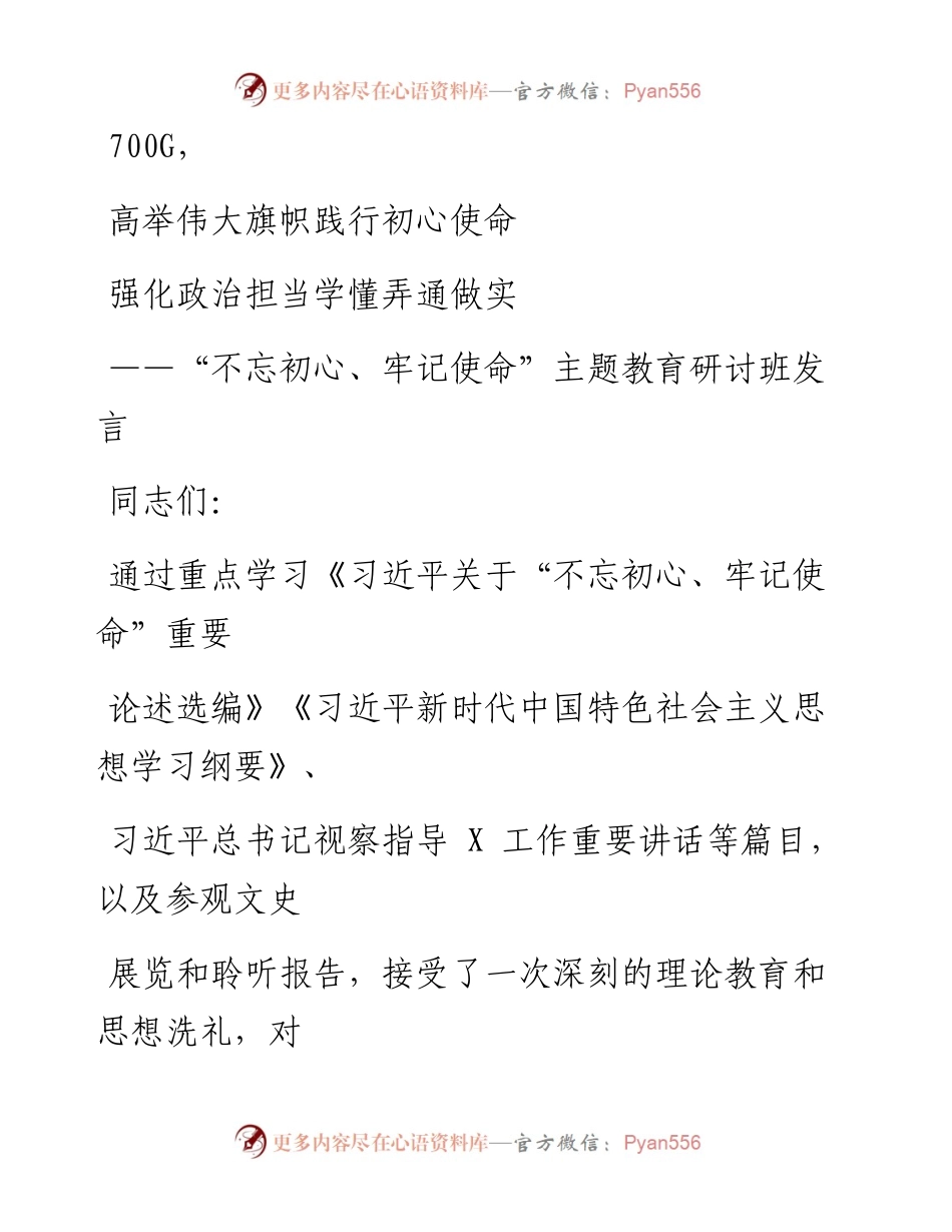1004笔友分享不忘初心牢记使命主题教育研讨班发言.docx_第1页