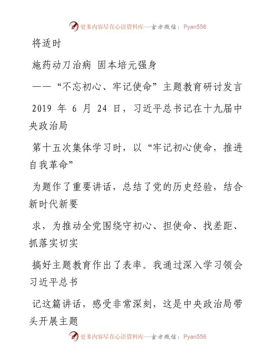 1011笔友分享不忘初心牢记使命主题教育研讨发言.docx_第1页
