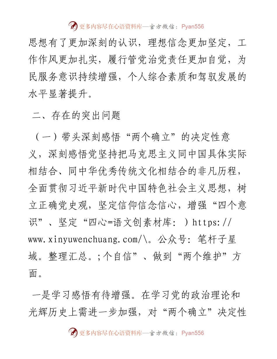 012124：县政府县长度专题民主生活会对照检查材料（五个带头）.docx_第2页