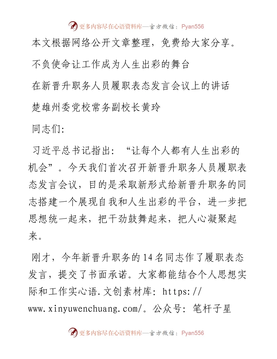 101304在新晋升职务人员履职表态发言会议上的讲话.docx_第1页