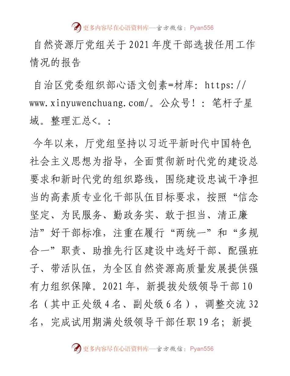 011728：自然资源厅党组关于度干部选拔任用工作情况的报告.docx_第1页