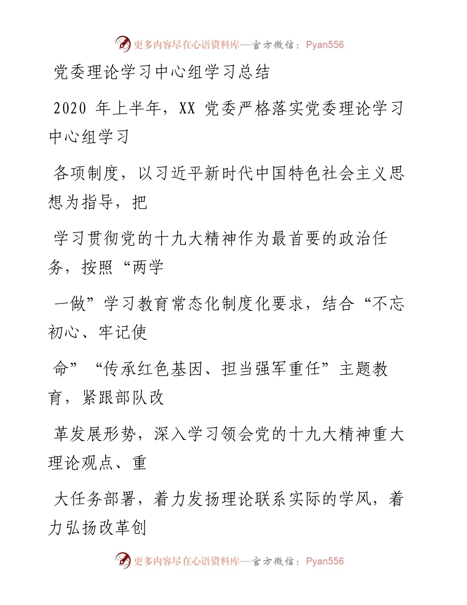 0610笔友分享党委理论学习中心组学习总结.docx_第1页