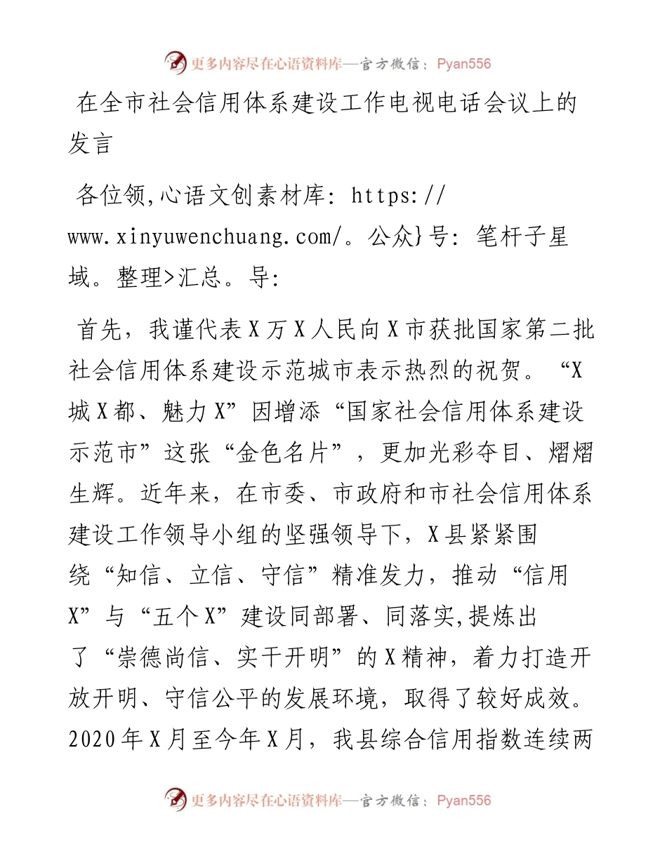 0207在全市社会信用体系建设工作电视电话会议上的发言.docx_第1页