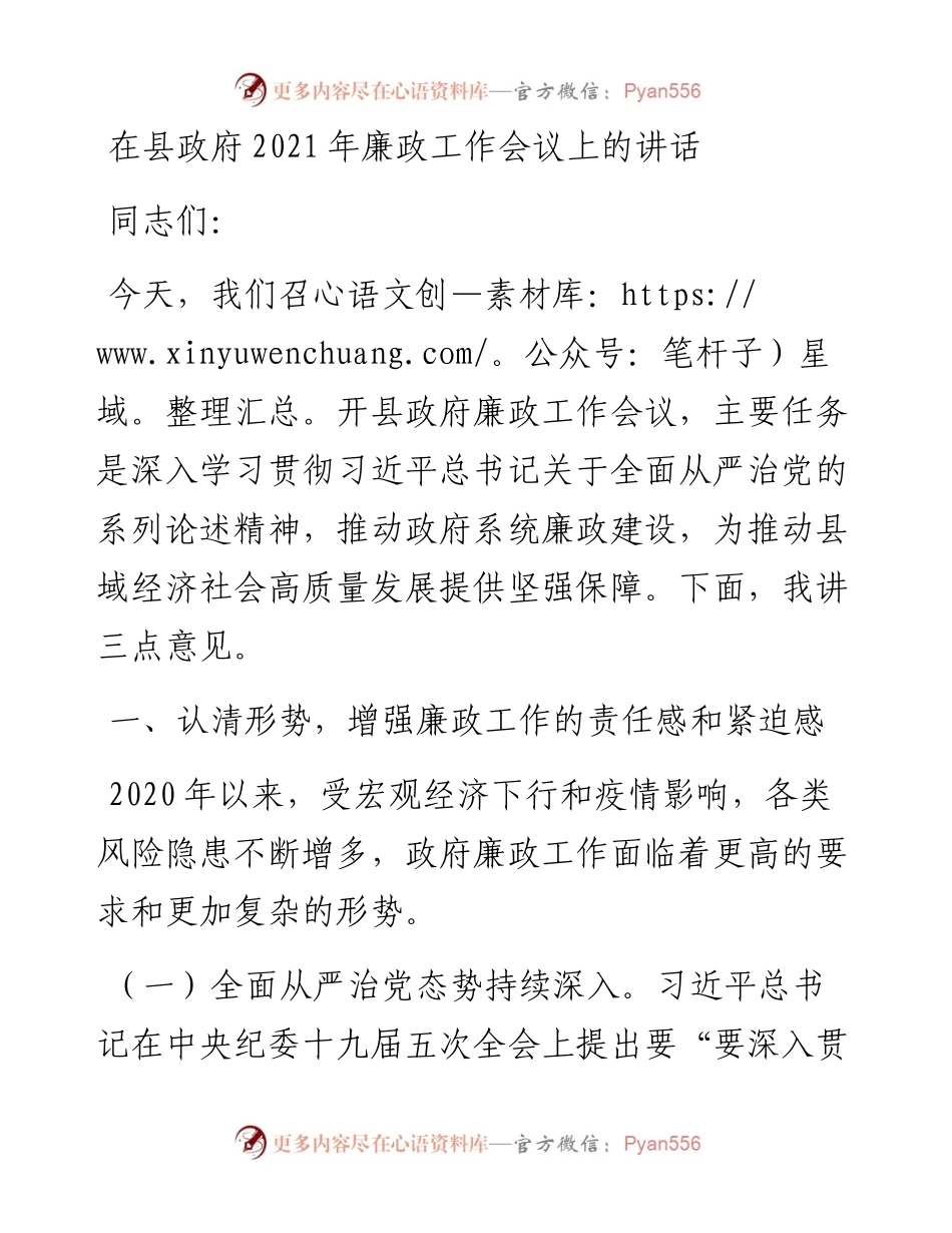 0206在县政府廉政工作会议上的讲话.docx_第1页