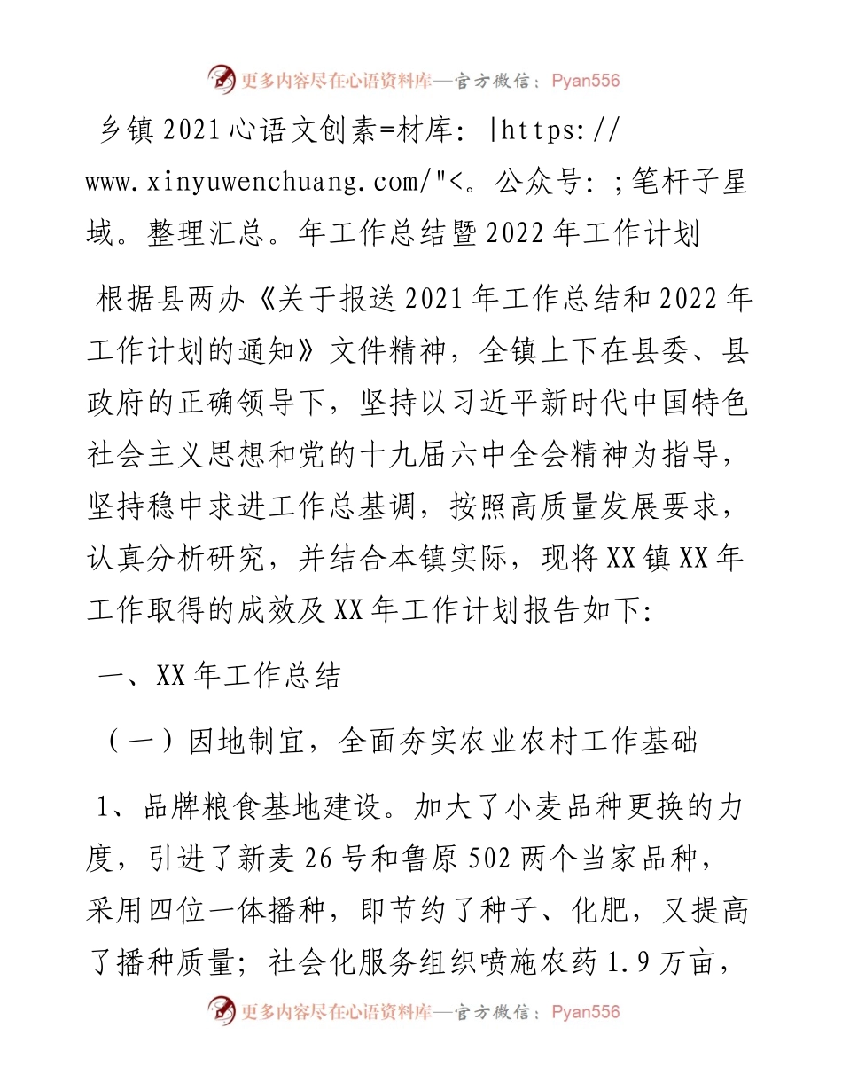 021850：乡镇工作总结暨工作计划.docx_第1页