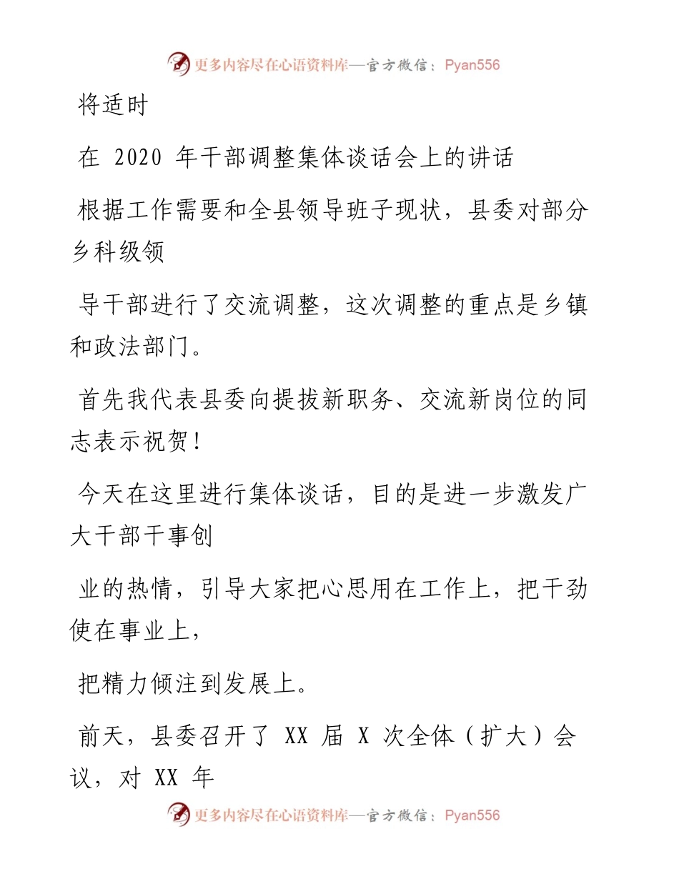 0521笔友分享在干部调整集体谈话会上的讲话.docx_第1页