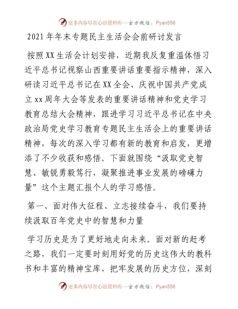 012408：年末专题民主生活会会前研讨发言.docx_第1页