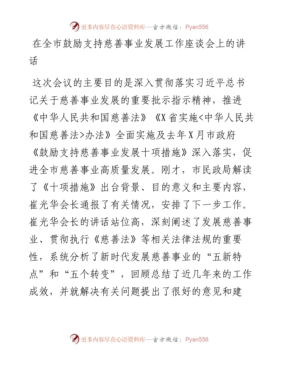 0510在全市鼓励支持慈善事业发展工作座谈会上的讲话.docx_第1页