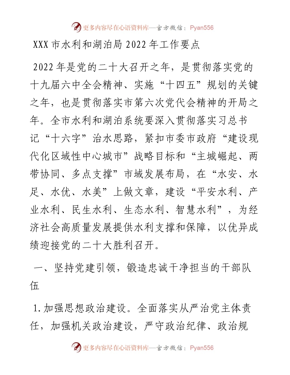 030269：XXX市水利和湖泊局工作要点.docx_第1页