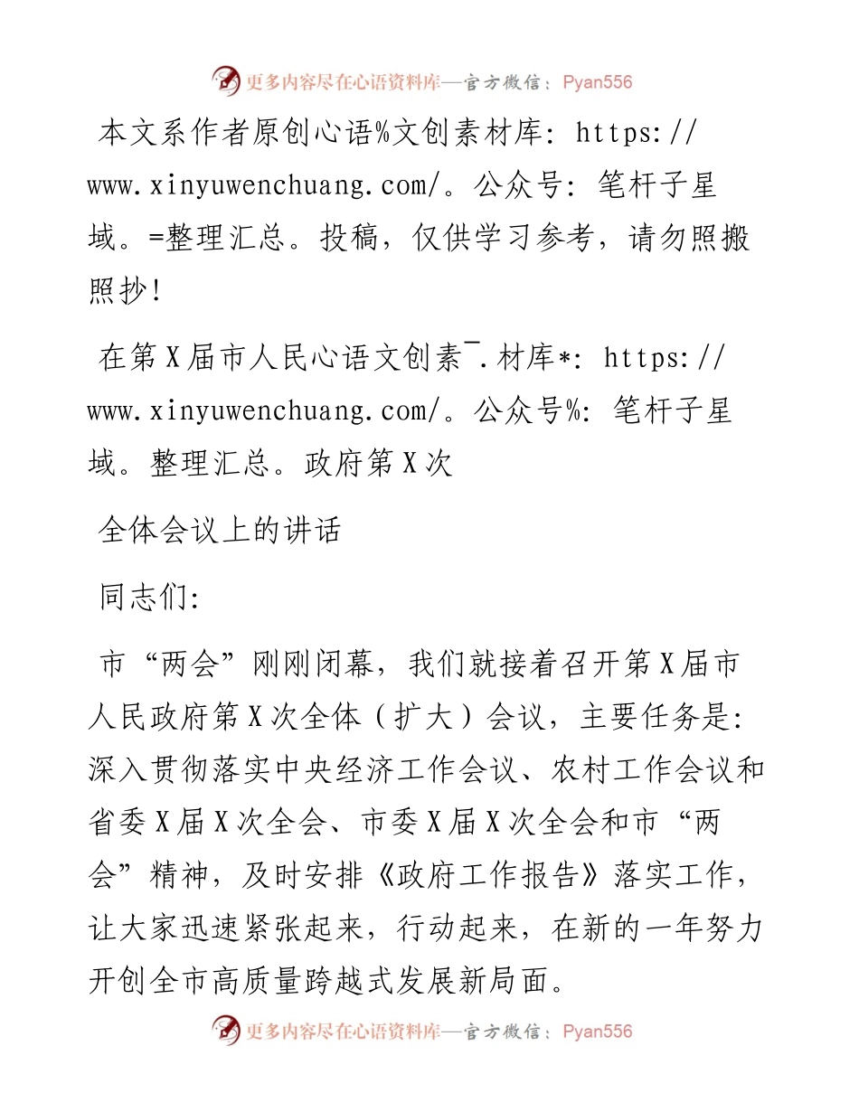 020506在第X届市人民政府第X次全体会议上的讲话.docx_第1页