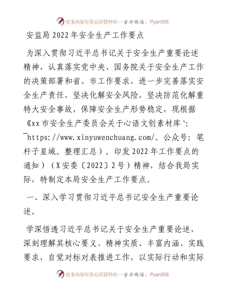 022508：安监局安全生产工作要点.docx_第1页