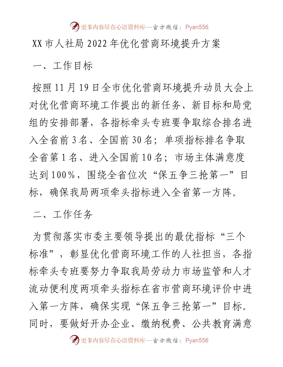 012607：XX市人社局优化营商环境提升方案.docx_第1页