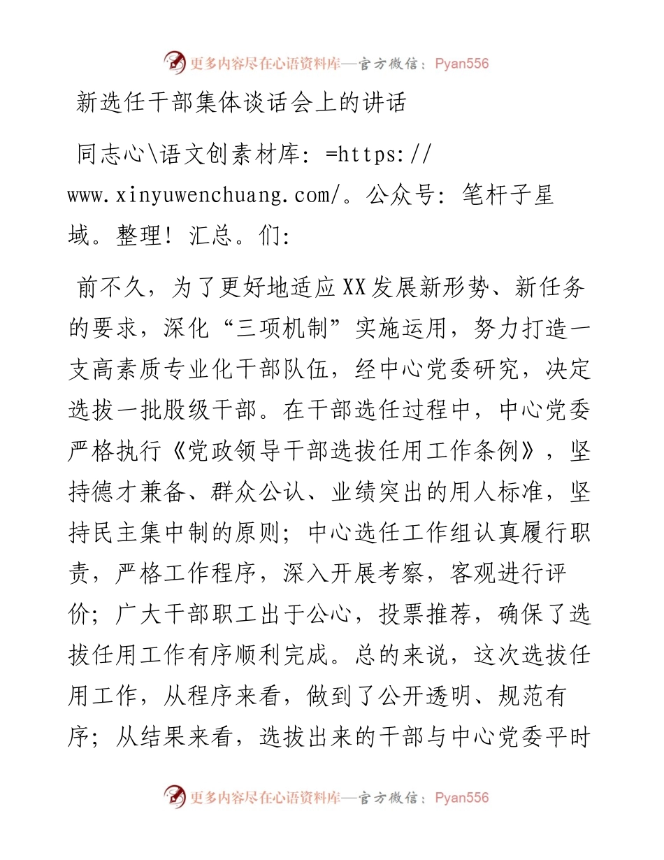 030352：新选任干部集体谈话会上的讲话.docx_第1页