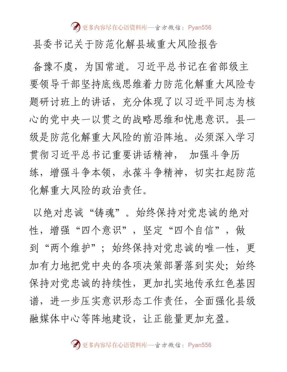 0128县委书记关于防范化解县域重大风险报告.docx_第1页
