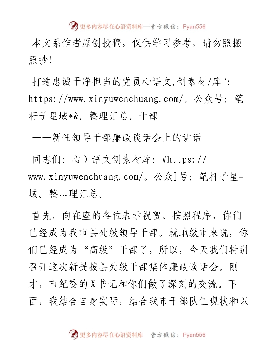031508新任领导干部廉政谈话范文.docx_第1页