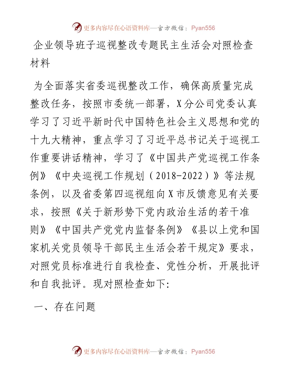 0906企业巡视整改专题民主生活会对照检查材料（班子+个人）.docx_第2页