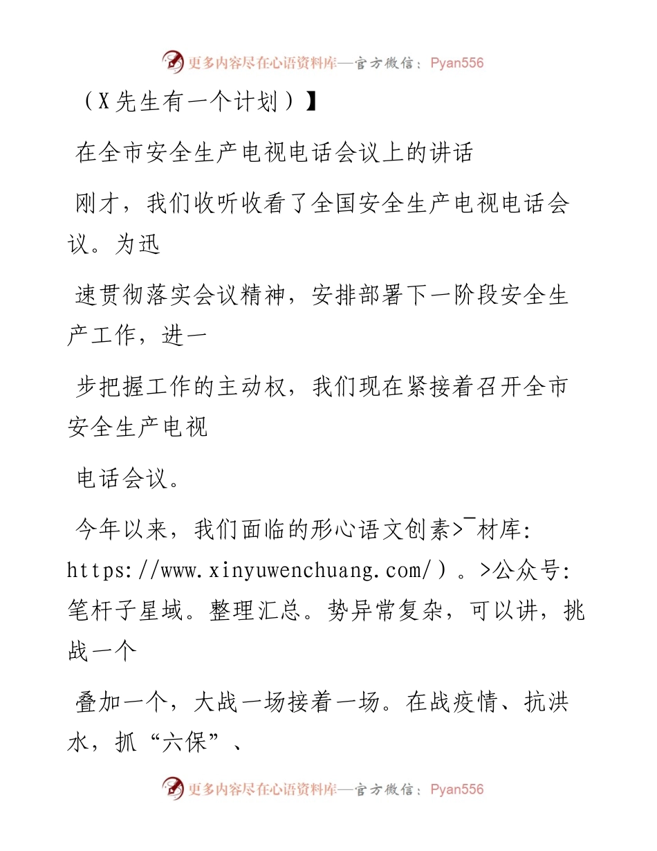 0819笔友分享在全市安全生产电视电话会议上的讲话.docx_第1页