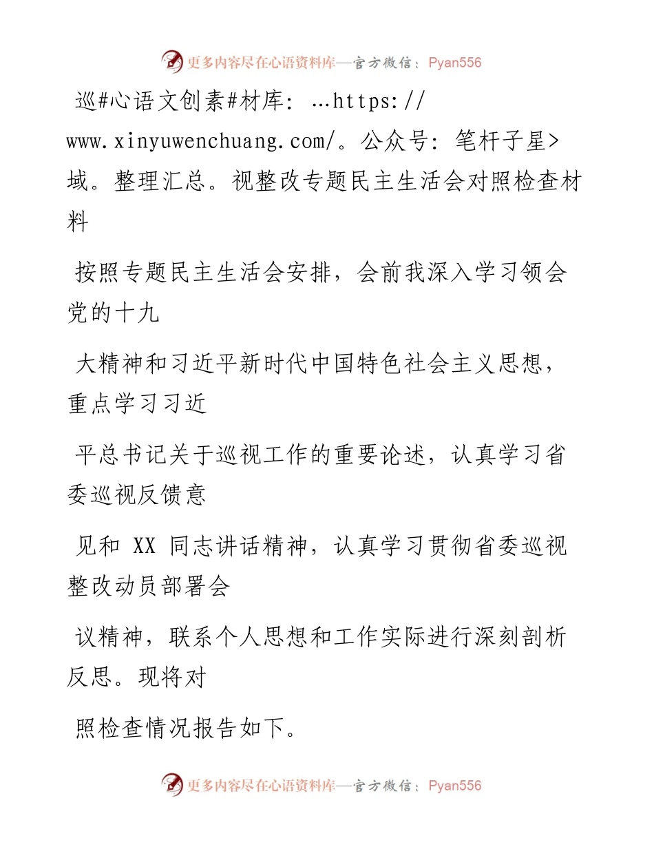 0508笔友分享巡视整改专题民主生活会对照检查材料.docx_第1页