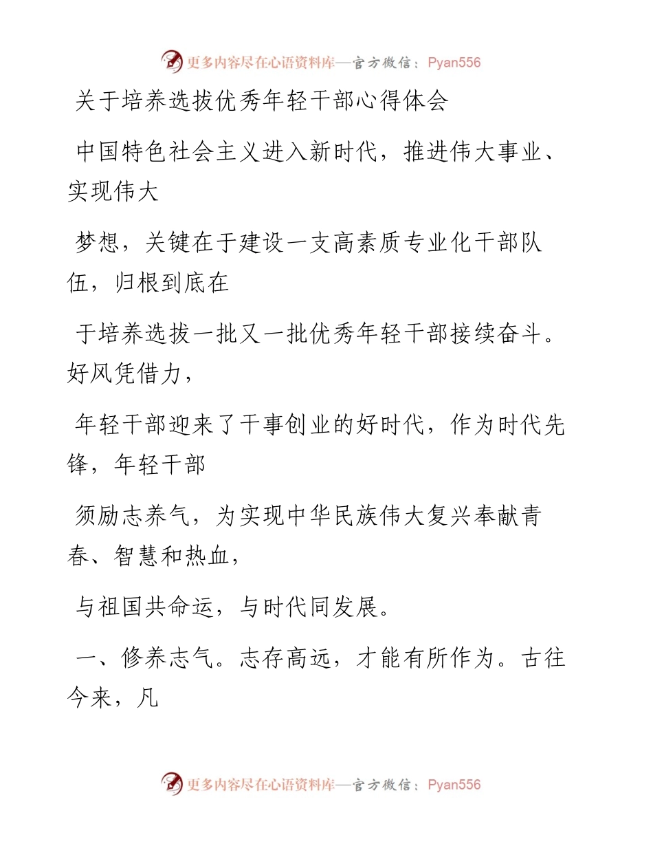 0127笔友分享关于培养选拔优秀年轻干部心得体会.docx_第1页