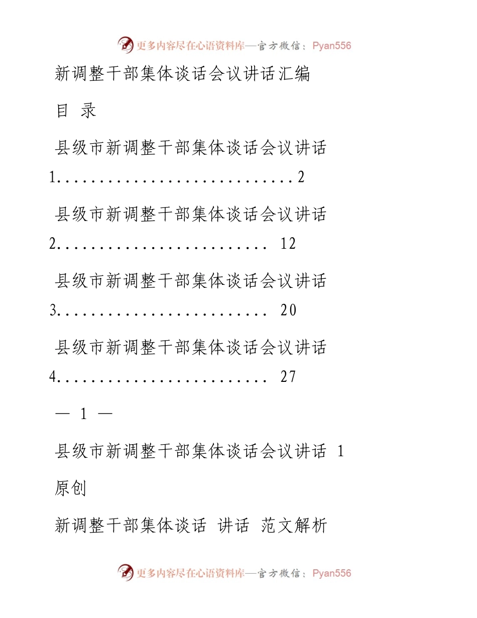 0306最优！新调整干部集体谈话会议讲话4篇（原创范文，4篇1.5万字，仅供学习，请勿抄袭）.docx_第1页