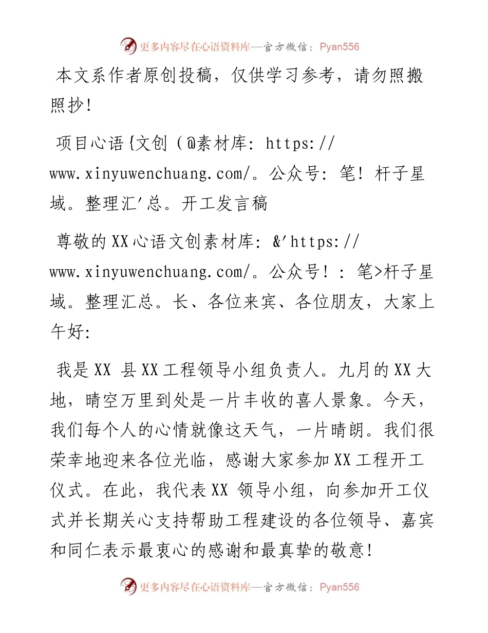 091502项目开工发言稿副县长.docx_第1页