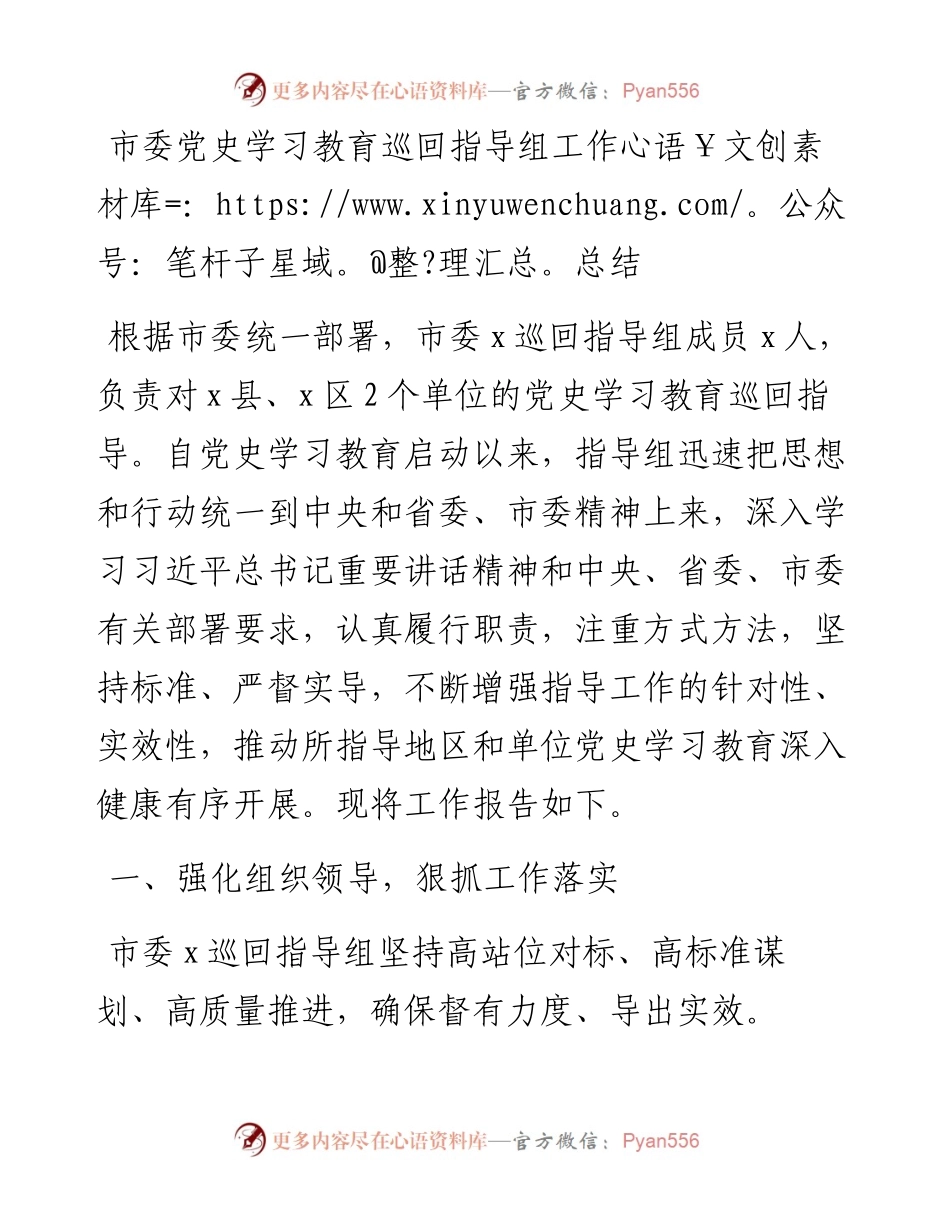 021601：市委党史学习教育巡回指导组工作总结.docx_第1页