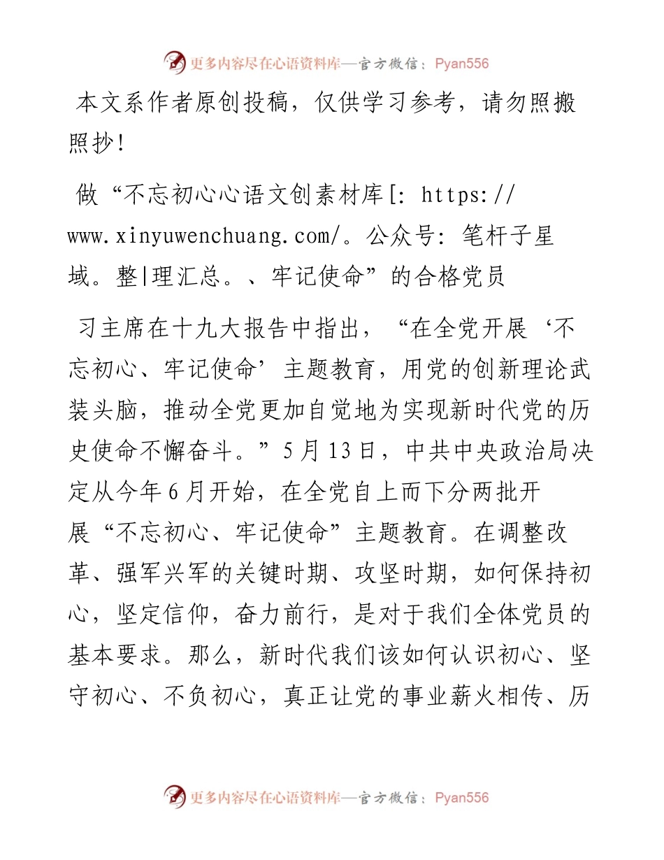 0520主题教育党课：做“不忘初心、牢记使命”的合格党员（含PPT）.docx_第1页