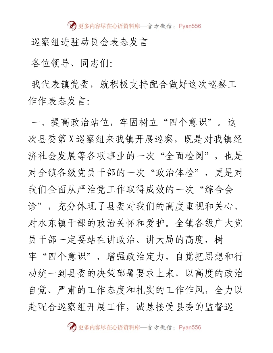 0406-巡察组进驻动员会表态发言.docx_第1页