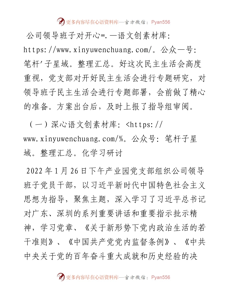 021531：中共XX支部委员会关于党员领导干部专题民主生活会召开情况的报告.docx_第2页