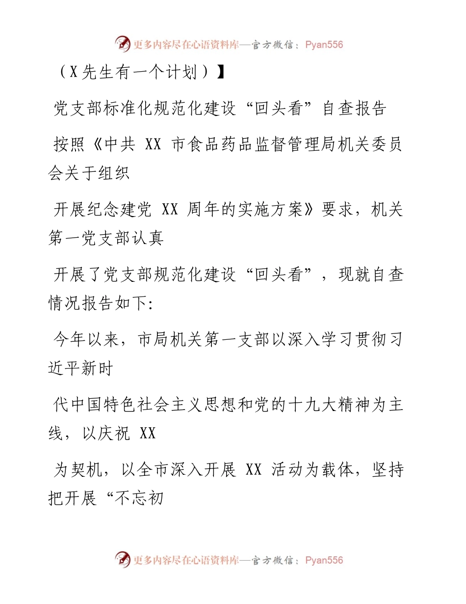 0730笔友分享党支部标准化规范化建设回头看自查报告.docx_第1页