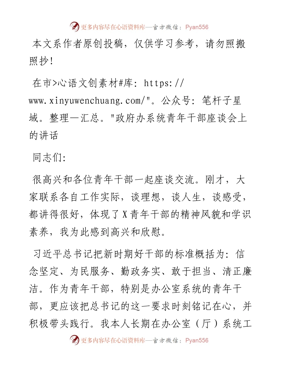 100704在市政府办系统青年干部座谈会上的讲话.docx_第1页