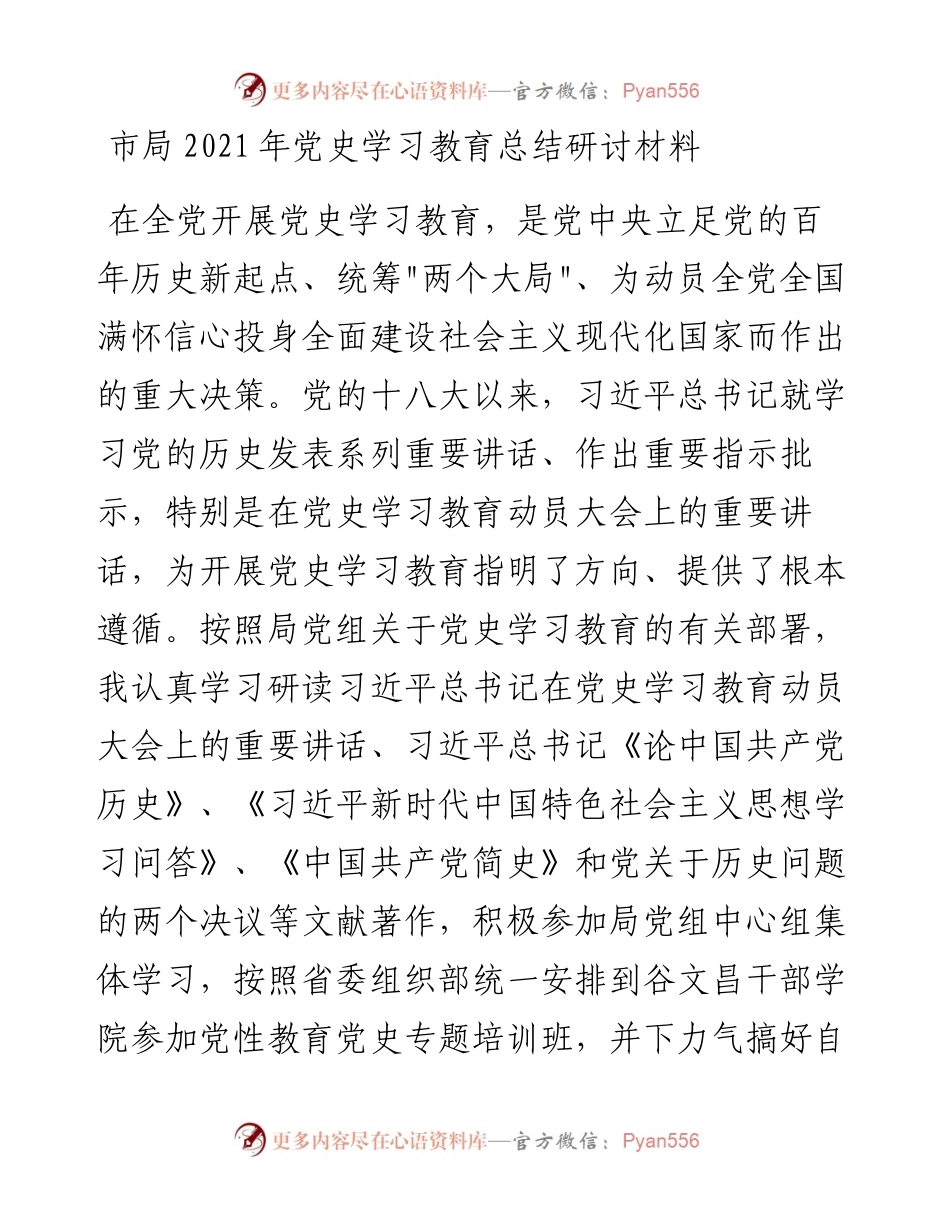 020501：市局党史学习教育总结研讨材料.docx_第1页