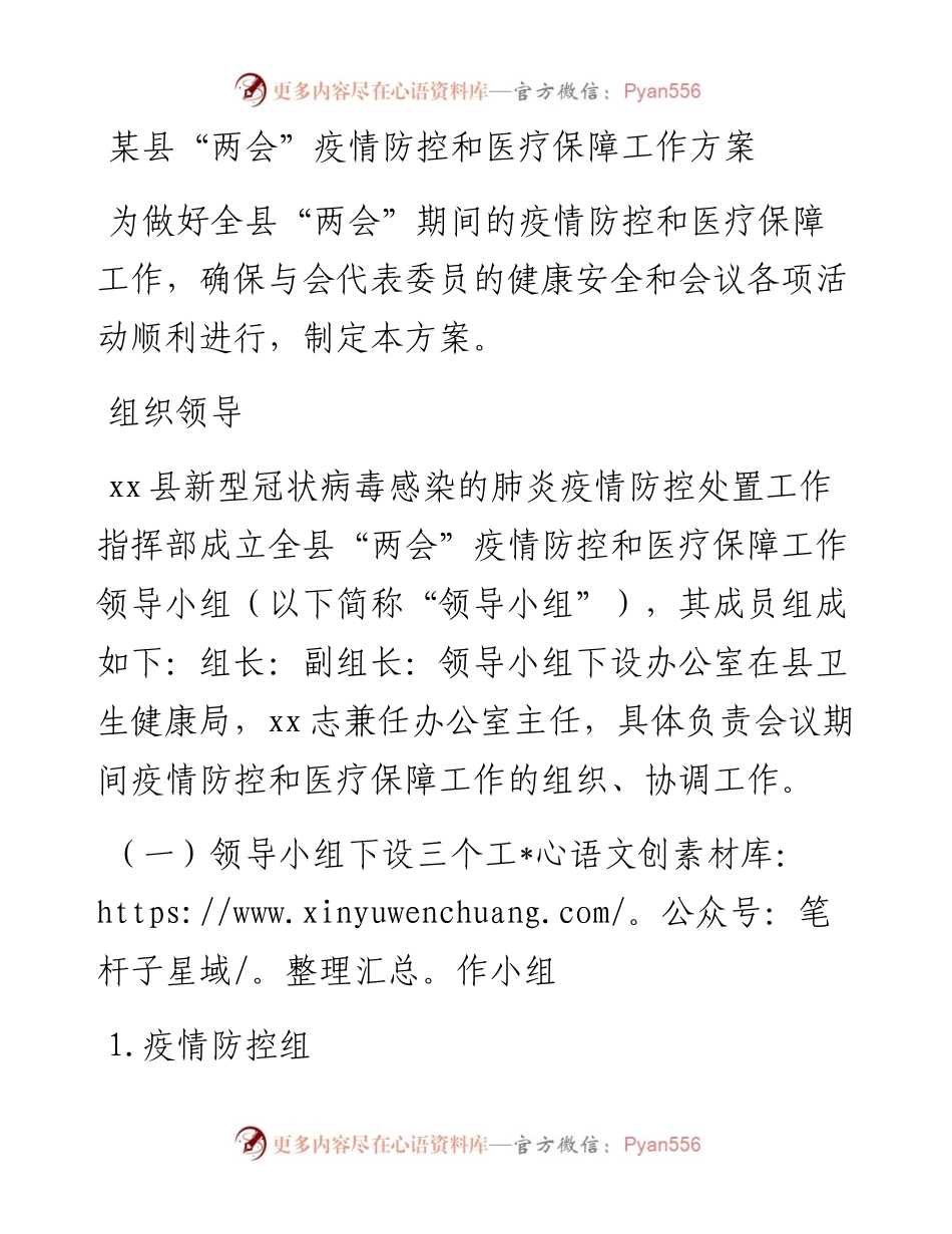030417：某县“两会”疫情防控和医疗保障工作方案.docx_第1页