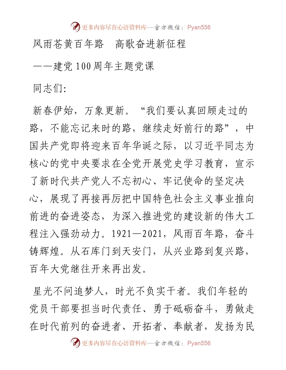 0221风雨苍黄百年路  高歌奋进新征程建党100周年主题党课.docx_第1页