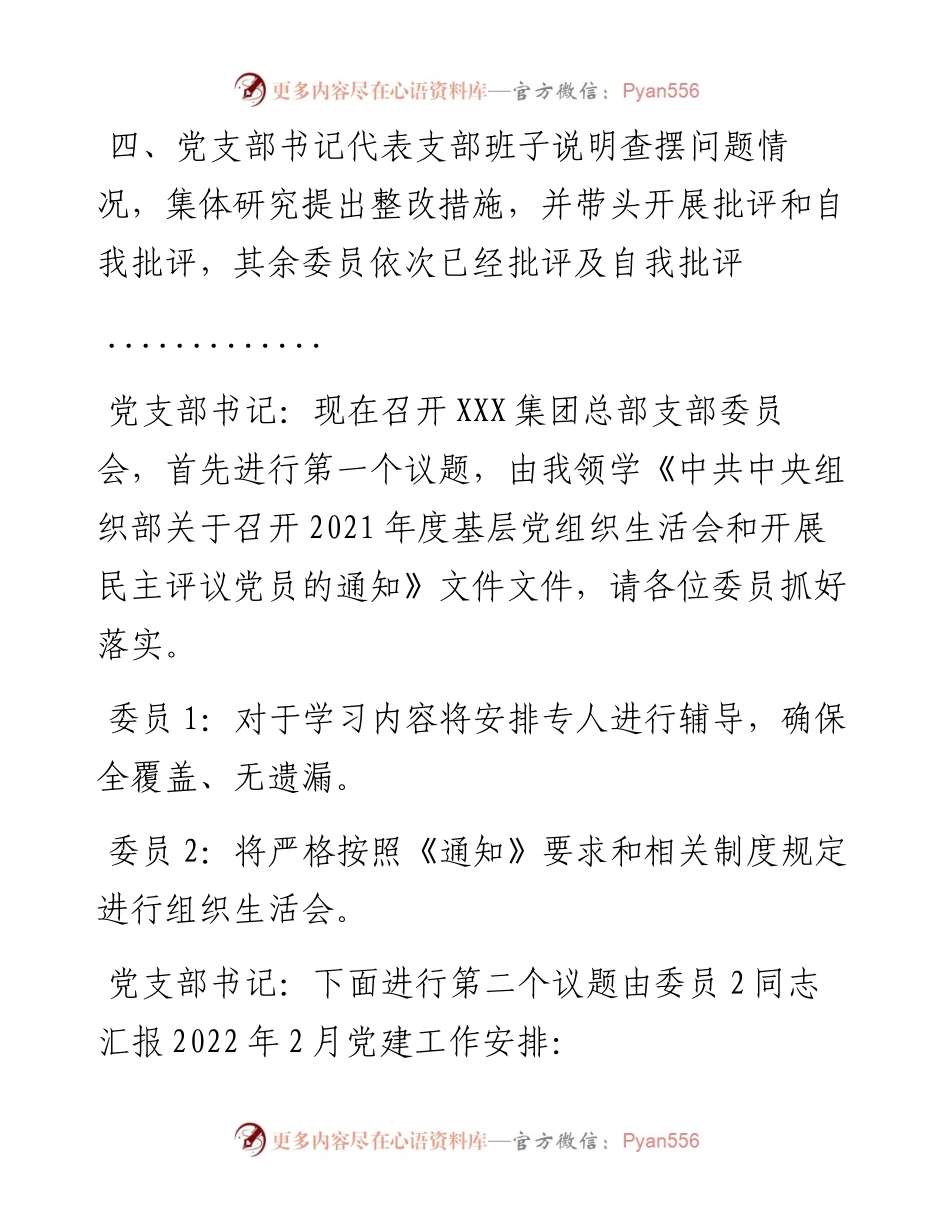 030133：中共XX市XX公司总部支部委员会2月XX支部委员会会议记录.docx_第2页