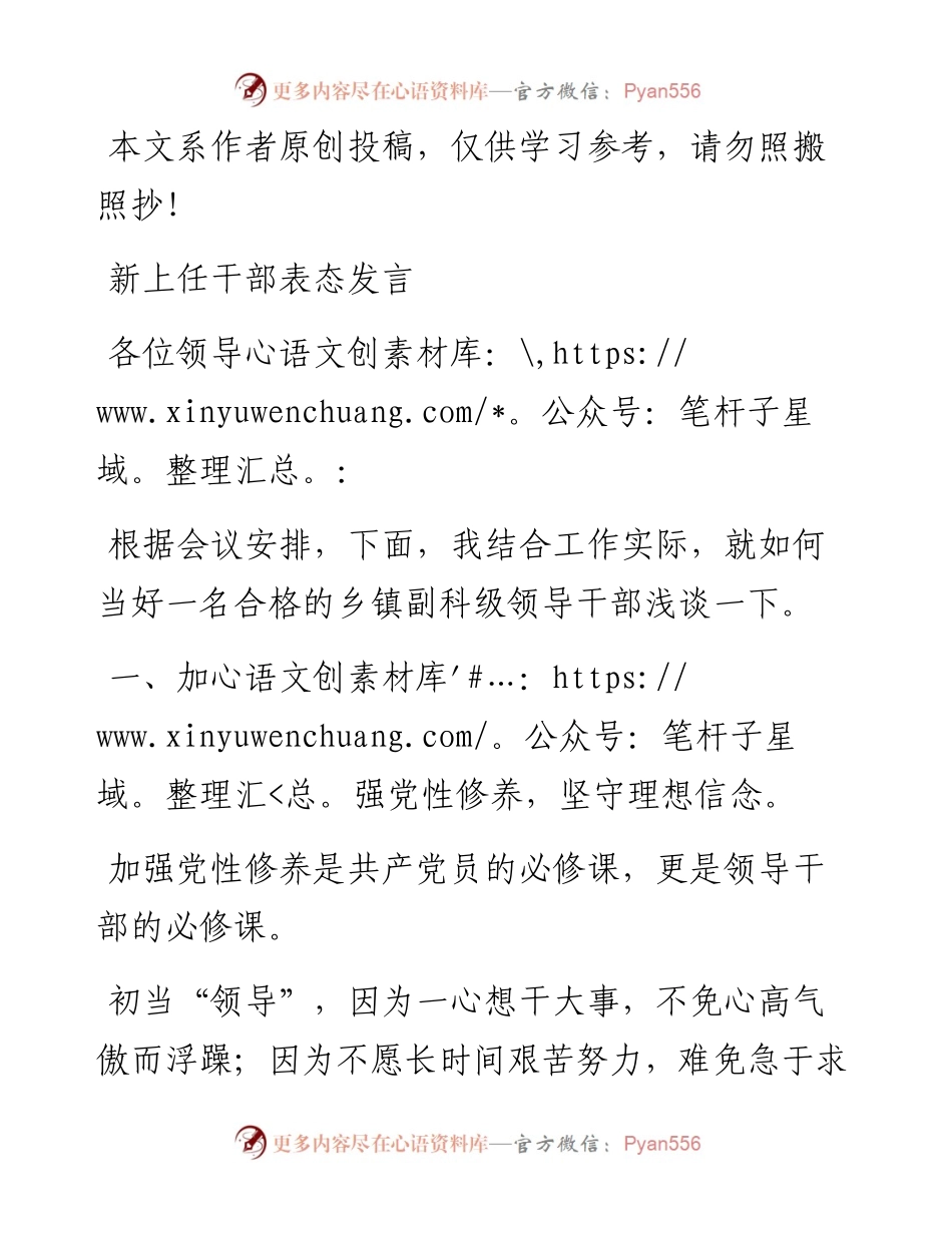 052003新上任干部表态发言.docx_第1页