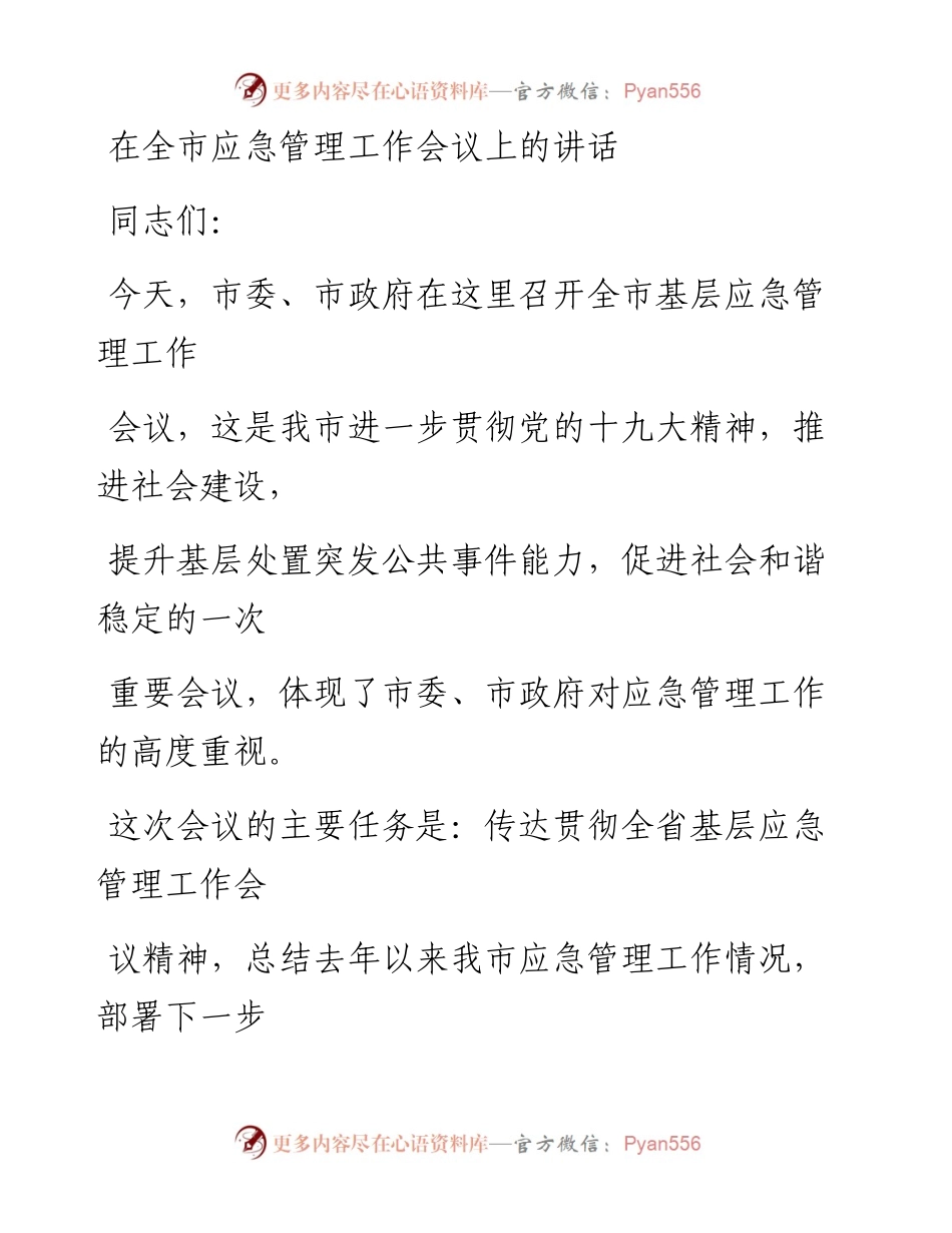 0424在全市应急管理工作会议上的讲话.docx_第1页