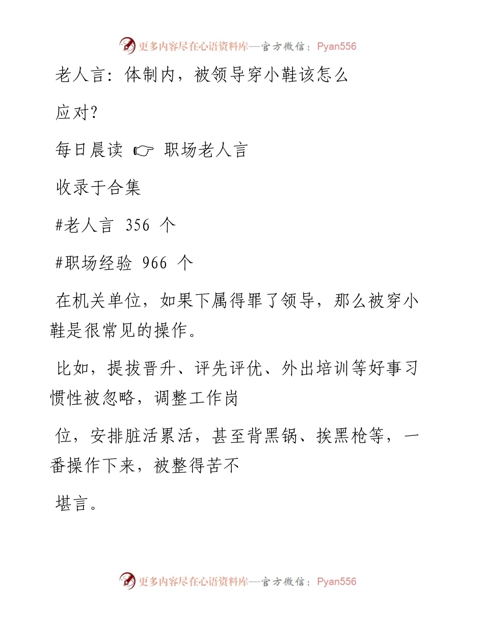 -12-30 老人言：体制内，被领导穿小鞋该怎么应对？.docx_第1页