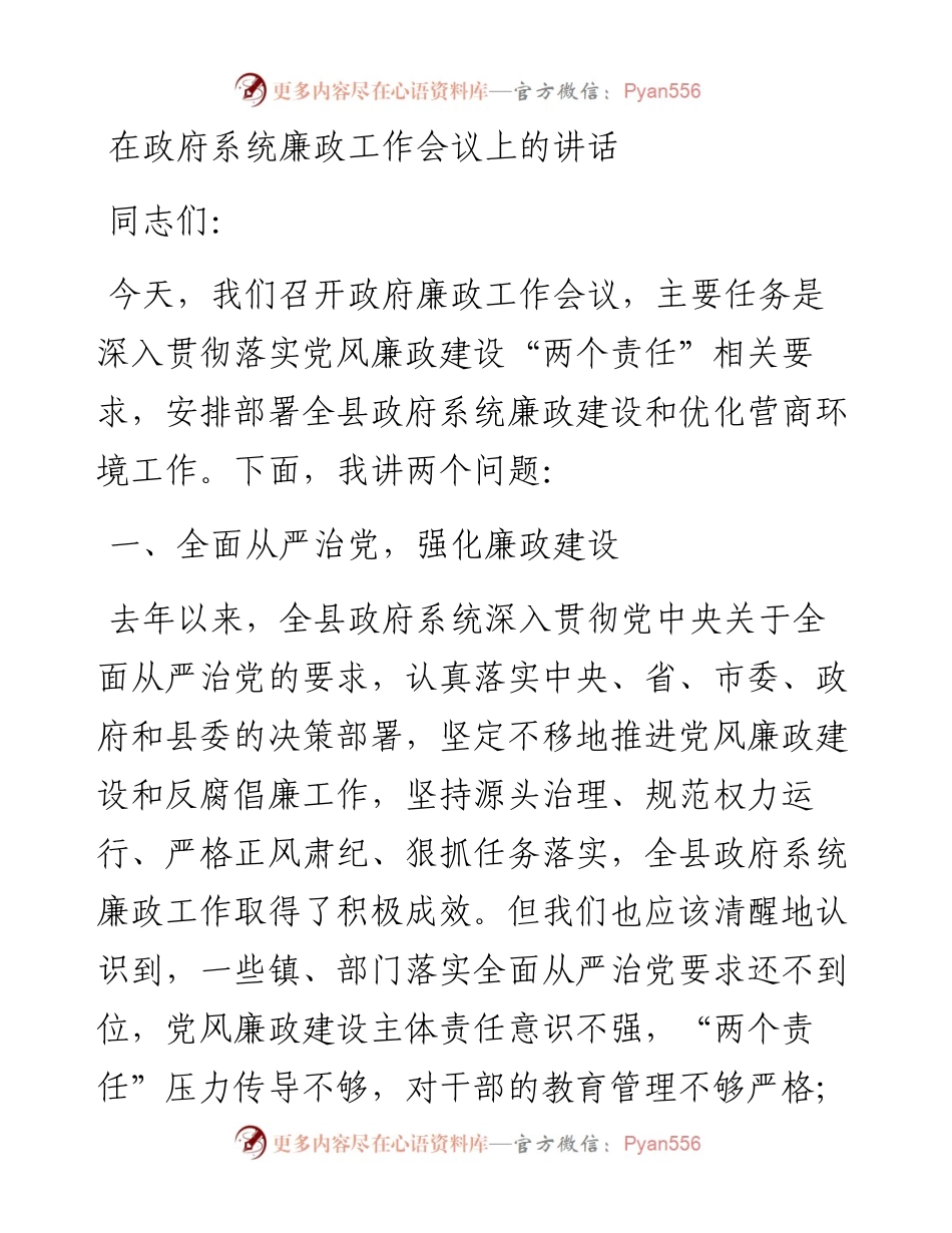 0406-在政府系统廉政工作会议上的讲话.docx_第1页