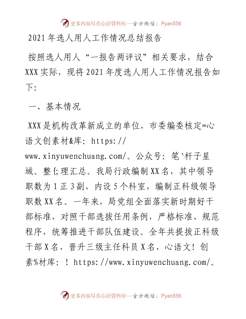 020106：选人用人工作情况总结报告.docx_第1页