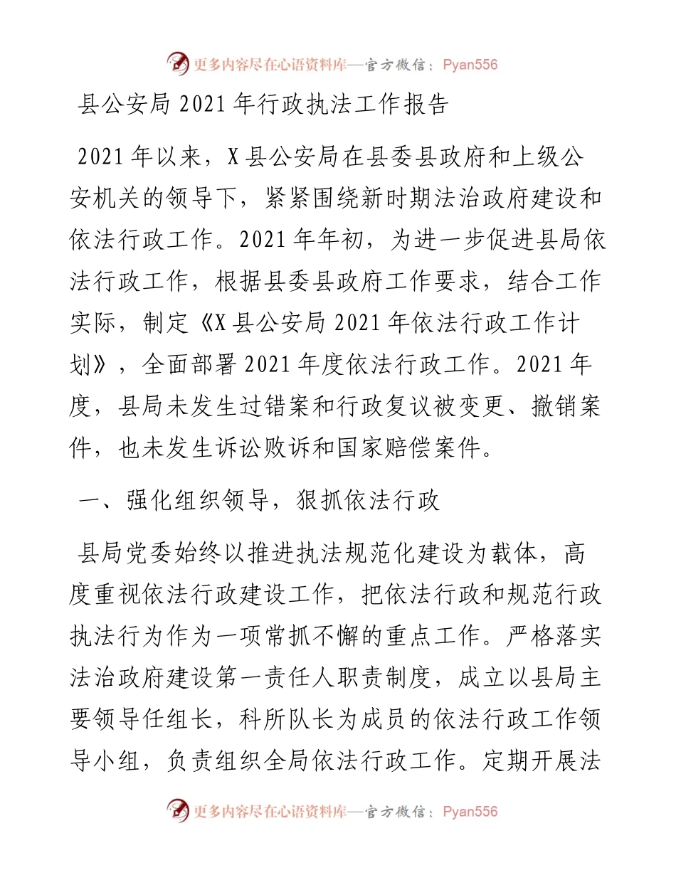 020119：县公安局行政执法工作报告.docx_第1页