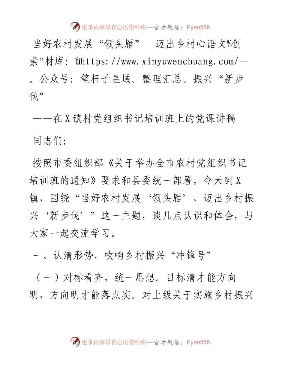 0404当好农村发展领头雁迈出乡村振兴新步伐农村党组织党课讲稿.docx_第1页